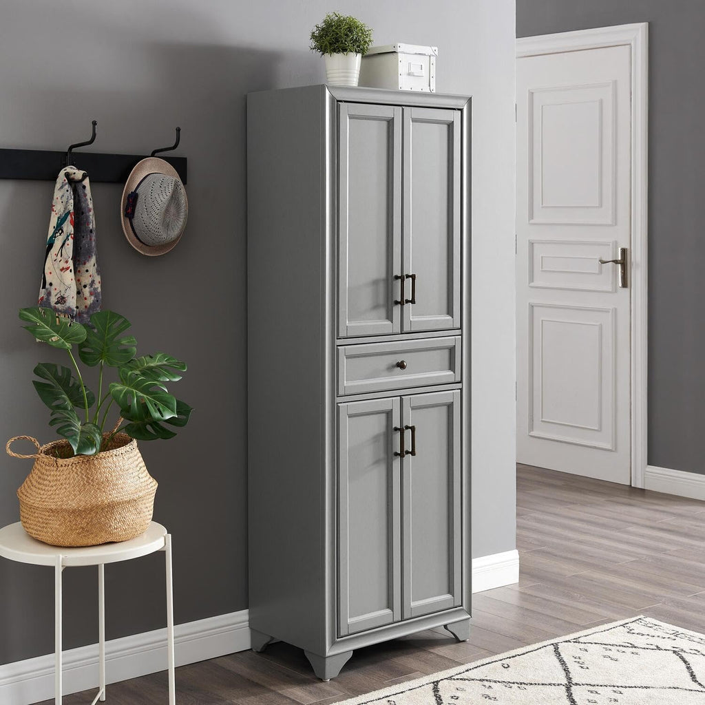 HomeStock Kitchen Pantry Cabinet - Large Storage, Adjustable Shelves, Distressed Gray Finish