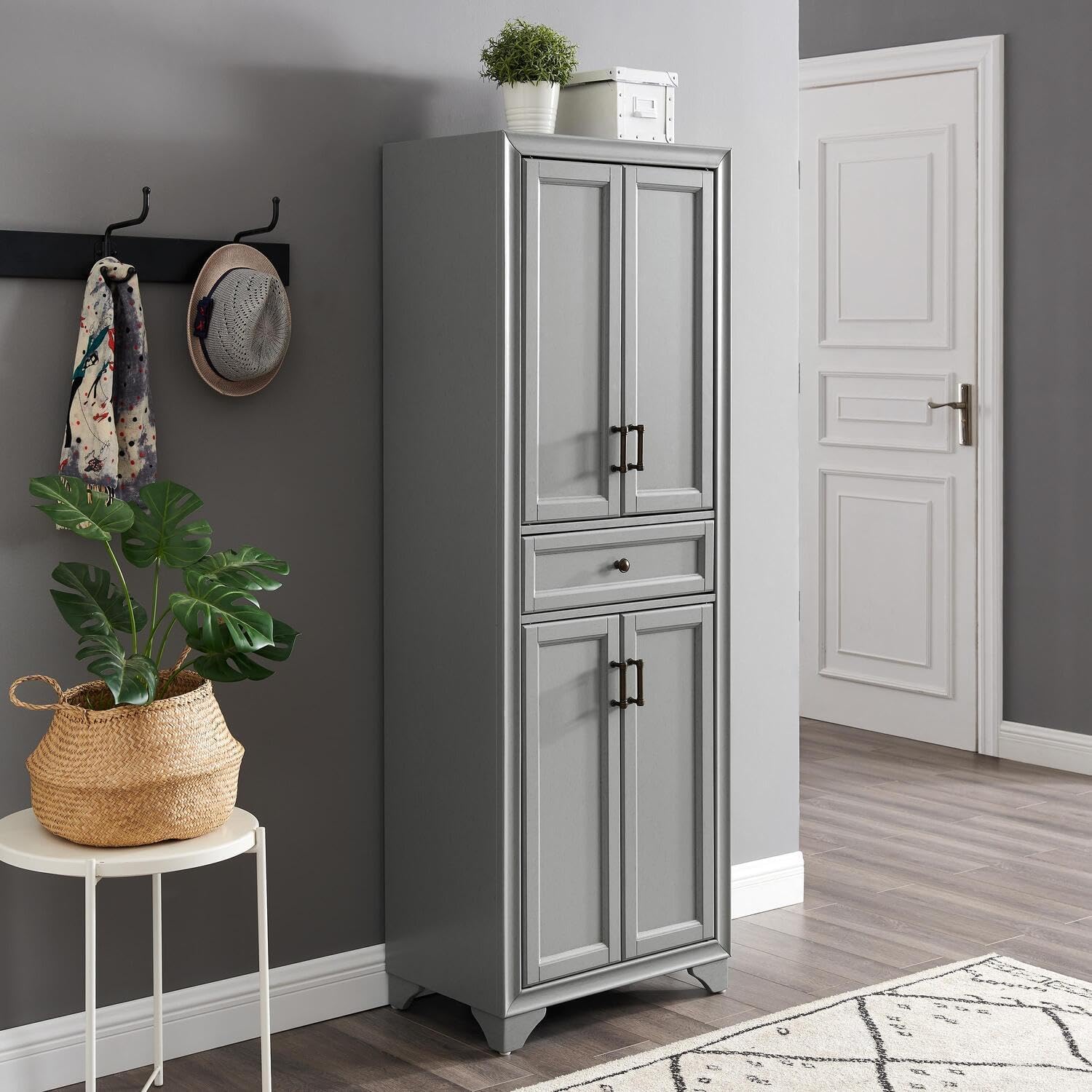 HomeStock Kitchen Pantry Cabinet - Large Storage, Adjustable Shelves, Distressed Gray Finish
