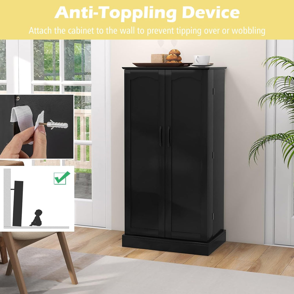 GiantexUK Kitchen Cupboard, Wooden Buffet Pantry Cabinet with 17 Shelves and 2 Doors, Multifunctional Storage Organizer for Living Room Dinning Room (Black, 60 x 40 x 120cm)