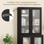 LOKO Kitchen Pantry Cabinet, Freestanding Storage Cupboard with Translucent Fluted Doors & Adjustable Shelf, Modern Tall Accent Cabinet Bookcase for Living Room, Dining Room, Home Office (Black)
