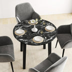Giantex 35” Round Dining Table with Rubber Wood Legs, Marble-Textured Veneer Tabletop, Leisure Kitchen Table for 2 to 4 Person, Dinette, Living Room, Black