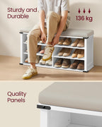 VASAGLE Shoe Storage Bench with Removable Cushion, Adjustable Shelves | Shoe Rack with Padded Seat, Entryway Bench, for Hallway, Bedroom, Cloud White, LIRY Collection ULSB105W01