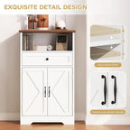 Floor Cabinet, Farmhouse Storage Cabinet with Barn Doors and Drawer, 11.81" D x 23.62" W x 39.37" H White Freestanding Adjustable Shelf Organizer for Bathroom, Kitchen, Living Room