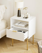 Aienvey Night Stand, Modern Nightstand with Drawers, Bedside Table, Gold Small Side Table for Bedroom, Living Room End Table (White Stripe, 1 Drawer)