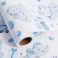 Aimyoo Blue Baby Shower Wrapping Paper Roll - 17 Inch X 32.8 Feet - Cute Elephant with It‘s A Boy Letter Design Perfect for Boys, Birthday, Party