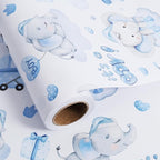 Aimyoo Blue Baby Shower Wrapping Paper Roll - 17 Inch X 32.8 Feet - Cute Elephant with It‘s A Boy Letter Design Perfect for Boys, Birthday, Party