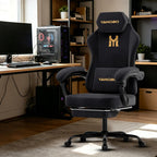 Gaming Chair with Footrest, Game Chair with Lumbar and Headrest Massage Support for Adults, Ergonomic Fabric High Back Computer Desk Gamer Chair with 360°Swivel Wheels for Office, Black