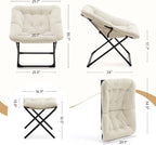 Saucer Chair with Ottoman, Foldable Living Room Chairs, Faux Fur Comfy Reading Chair, Lounge Chair for Bedroom Dorm Small Spaces, Beige