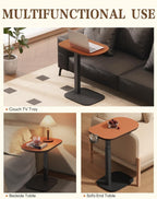 SAIJI Swivel Top TV Table Tray for Living Room Eating and Laptops | Height Adjustable, Heavy Duty Base, Large Size C Shaped Sofa Side Tables, End Tray Table, for Couch & Bedside with Cup Holder