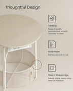 VASAGLE LILEA Collection - Side Table with Charging Station, Round End Table with Fabric Basket, Nightstand with USB Ports, for Living Room, Bedroom, Modern, Cream White ULET228N01
