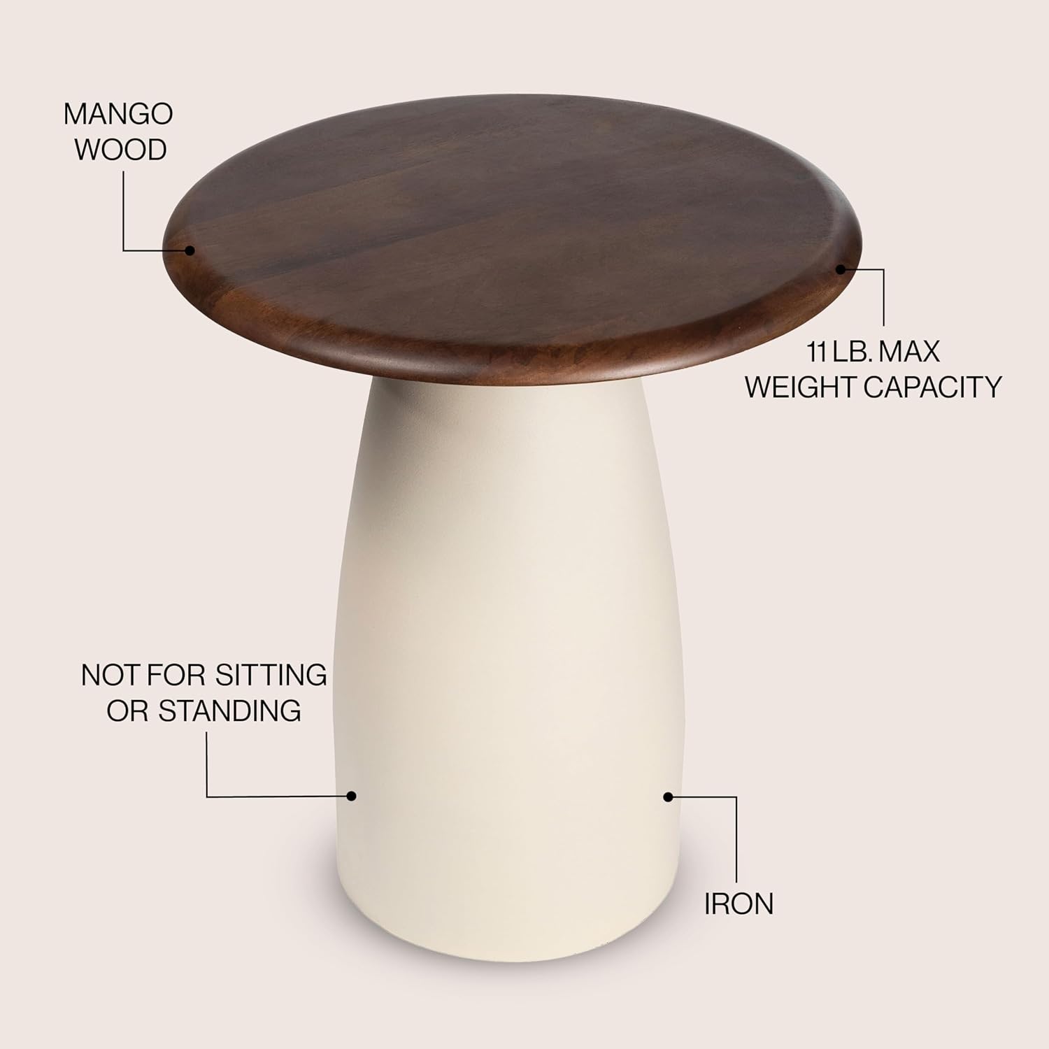 Eyely DNE5001B Athena 18" Modern Rustic Round Wood/Metal Accent Table, Side Table, End Table for Living Room, Bedroom, Walnut Wood/Warm Ivory
