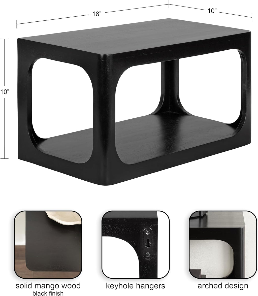 Kate and Laurel Dahl Modern Wood Floating Side Table, 18 x 10 x 10, Black, Contemporary Wooden Floating Nightstand for Use as Living Room End Table or Over-the-Toilet Storage Shelf
