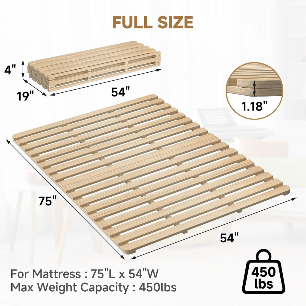 LILYPELLE Floor Bed Frame Full, Foldable Tatami Bed Frame Futon Frame | Breathable Moisture-Proof Bed Plate, Wood Slatted Floor Bed Frame, Japanese Floor Beds for Floor Sleeping & Futon Mattress