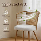 Rattan Dining Chairs,Upholstered Boucle Cushion with PE Cane Wing Back Kitchen Chair,Modern Dining Room Chair with Wood Metal Legs for Kitchen,Beige White Set of 4