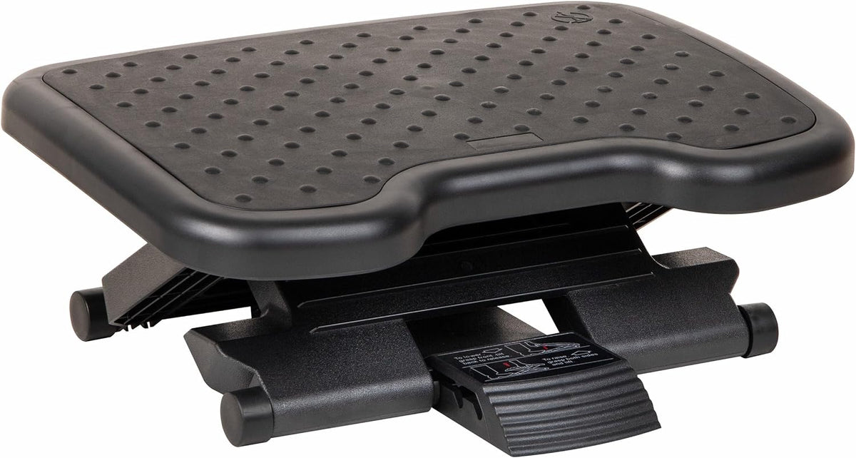 Mind Reader Adjustable Foot Rest with Elastomer Pad for Comfort and Support, Ergonomic Foot Platform, Height Adjustable, Black
