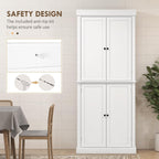 HOMCOM 72.5" Tall Kitchen Pantry Cabinet, Freestanding Modern Farmhouse Kitchen Storage Cabinet with 4 Doors and 2 Adjustable Shelves for Dining Room, White