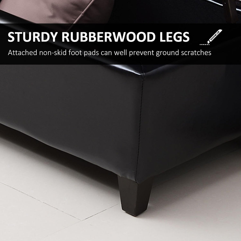 51inches Rectangular Tufted Faux Leather Storage Ottoman Black Modern Premium Comfortable Luxury Stylish Elegant Contemporary