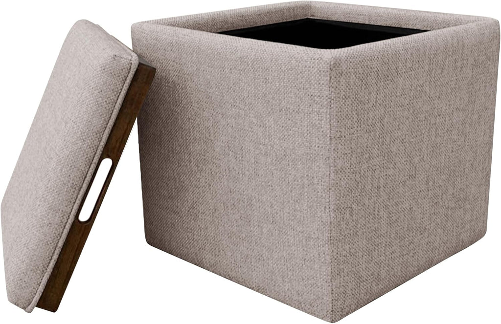 HomePop 17.5" Storage Ottoman with Tray Top - Light Brown Woven