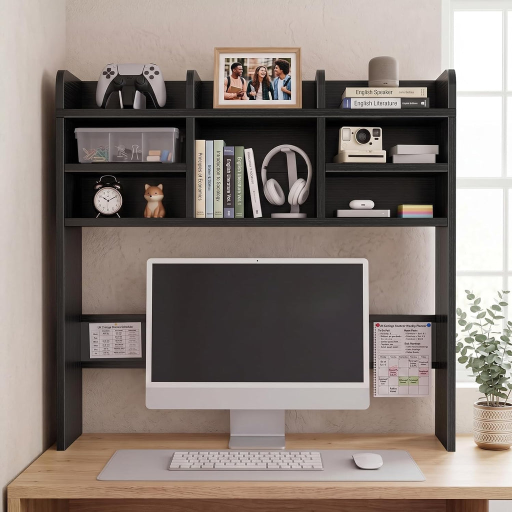 37" Black Desk Hutch Dorm Top Only with Sheves Felt Board for College