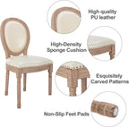 Nrizc French Country Dining Chairs Set of 4, Leather Farmhouse Dining Room Chairs with Round Back, Solid Wood Legs, Oval Side Chairs for Kitchen, Bedroom, Dining Room