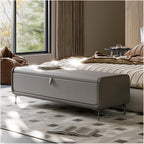Modern Modern Faux Leather Storage Ottoman Bench with Metal Base,Upholstered Bedroom for End of Bed Luxury Shoe,Footstool for, Living Room, Entryway Entryway(Gris,150 * 45 * 43cm)