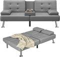 Furmax Futon Sofa Bed Adjustable Futon Couch Sleeper Sofa Bed for Living Room, Business Office, Recliner Sofas with Cup Holders (PU Leather, Gray)