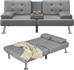Furmax Futon Sofa Bed Adjustable Futon Couch Sleeper Sofa Bed for Living Room, Business Office, Recliner Sofas with Cup Holders (PU Leather, Gray)