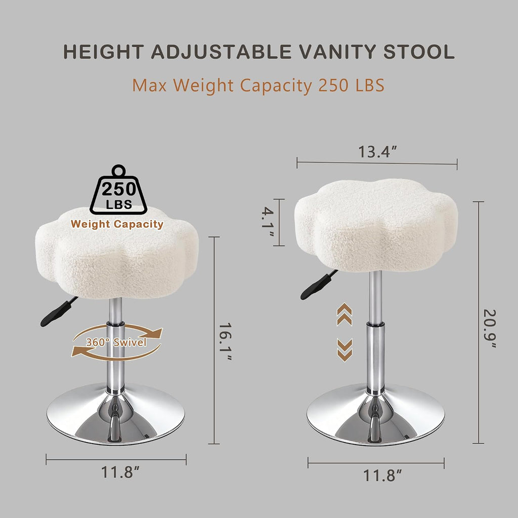 LITZFUR Adjustable Vanity Stool, Swivel Makeup Chair for Vanity, White | Flower Shaped Vanity Chair, Patterned Small Ottoman Footrest for Bathroom, Bathroom, Living Room