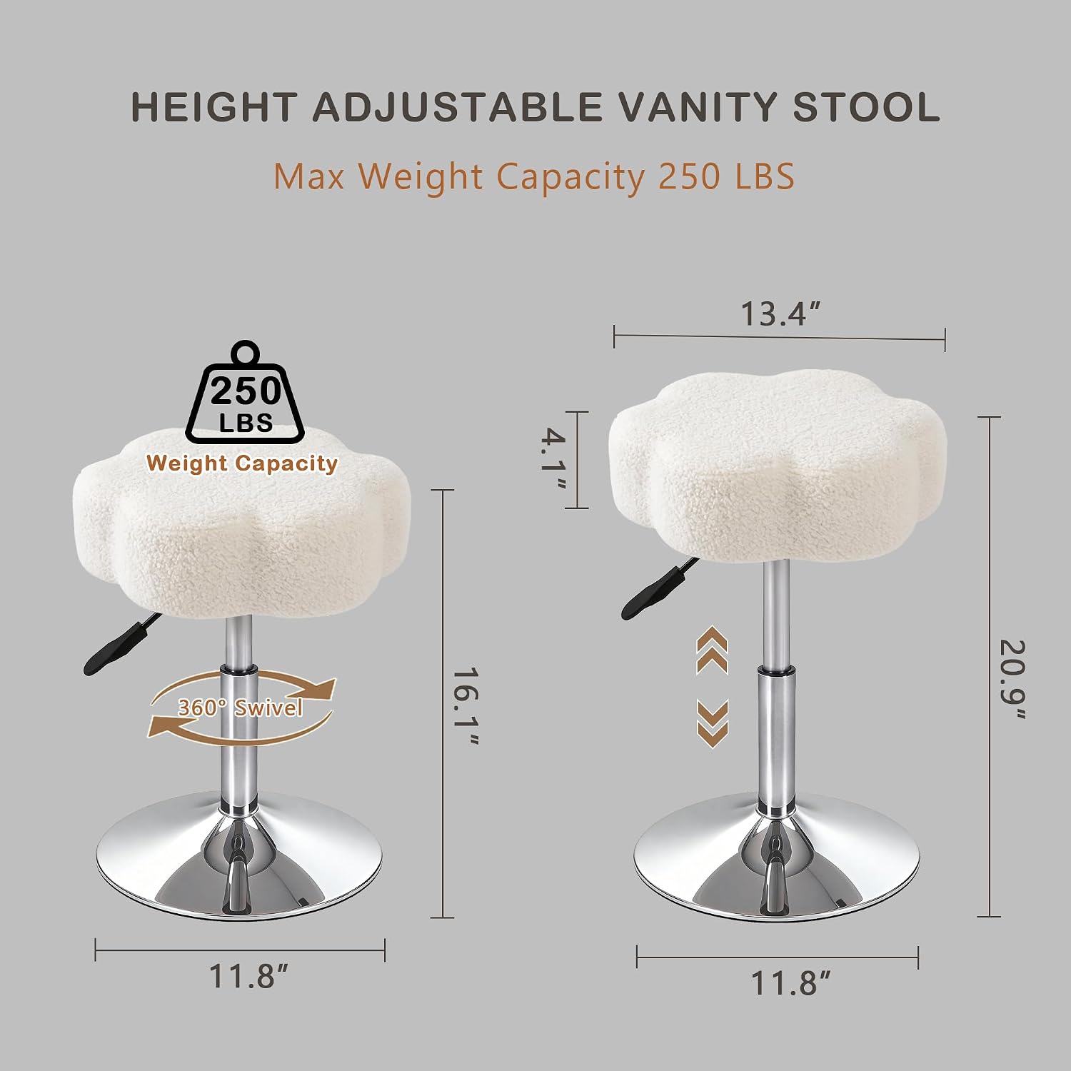 LITZFUR Adjustable Vanity Stool, Swivel Makeup Chair for Vanity, White | Flower Shaped Vanity Chair, Patterned Small Ottoman Footrest for Bathroom, Bathroom, Living Room