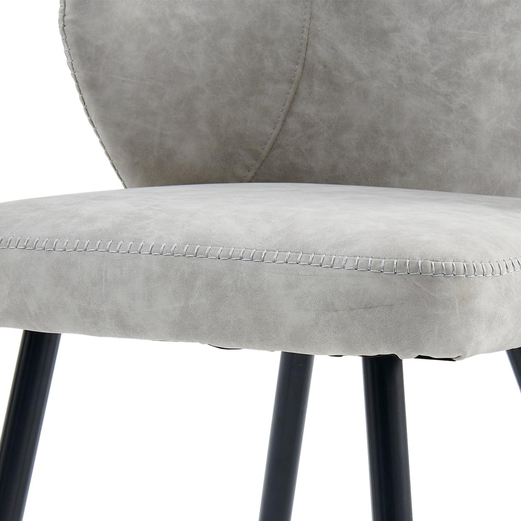 Dining Chairs Set of 2, Mid Century Modern Kitchen Chairs with Leather Cushion & Metal Legs, Upholstered Dining Room Chair with Curved Backrest for Home Kitchen, Grey