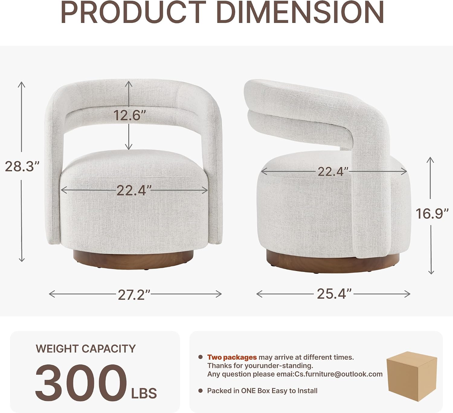 KISLOT, Swivel Accent Chair, Modern Arm Chair with Wooden Base, Wheat, 2PCS | Upholstered Barrel Chair with Open Back Design, Modern Arm Chair with Wooden Base Wheat, Living Room Bedroom Reading