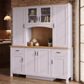 Timechee 78.7" Tall Farmhouse Kitchen Pantry Storage Cabinet, Kitchen Cupboard with Storage Drawers, Large Buffet Sideboard Cabinet with Doors and Adjustable Shelves for Dining Room, White & Oak