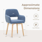 MAISON ARTS Mid Century Modern Dining Chairs with Arms Set of 2, Comfy Accent Chair with Solid Wood Legs Upholstered Kitchen Dining Room Chairs Lounge Chairs for Living Room Bedroom, Blue, 2pcs