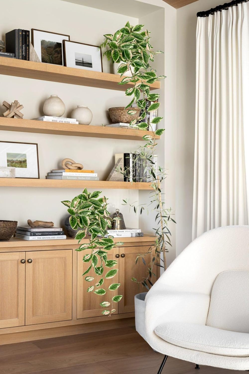 DILATATA Fake Hanging Plants Artificial Hanging Plants 26" Faux Peperomia Hanging Leaves Plants for Wall Shelf Home Indoor Outdoor Decor - 2 Pack