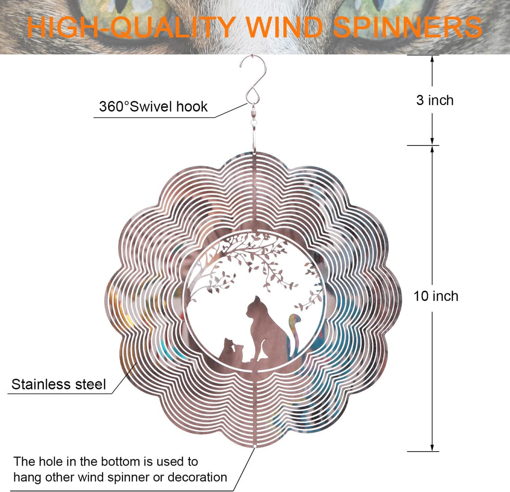SPRING SONG Cat 3D Kinetic Wind Spinner for Yard and Garden Mirrored Stainless Steel Spinner Indoor and Outdoor Hanging Decor Crafts Ornament Gifts Kinetic Art Yard Garden Hanging Wind Spinner
