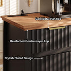 Coffee Bar with Mini Fridge Space & Charging Station, Modern Fluted Mini Fridge Cabinet, Large Bar Cabinet with Wine & Beverage Storage for Kitchen, Dining Room or Living Room