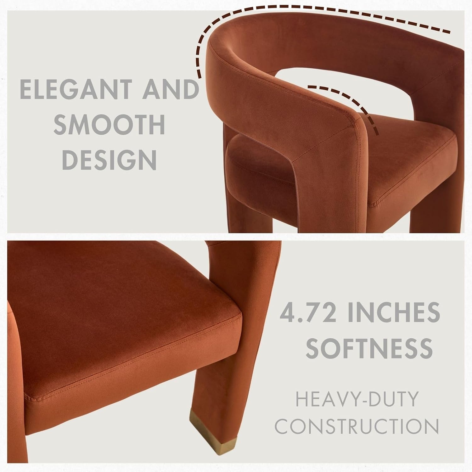 Hyfirm Barrel Dining Chairs Set of 4, Velvet Upholstered Armchairs with Open-Back, Solid Wood Frame, Gold Metal-Trimmed Legs, Pre-Assembled Side Chairs for Kitchen/Dining Room/Living Room, Orange