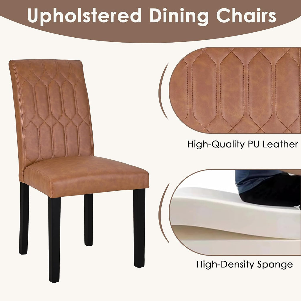 VECELO Upholstered Dining Chairs Set of 2, Modern PU Leather Accent Parsons, Solid Wood Legs w/Rubber Footpads, for Living Room Kitchen, Brown