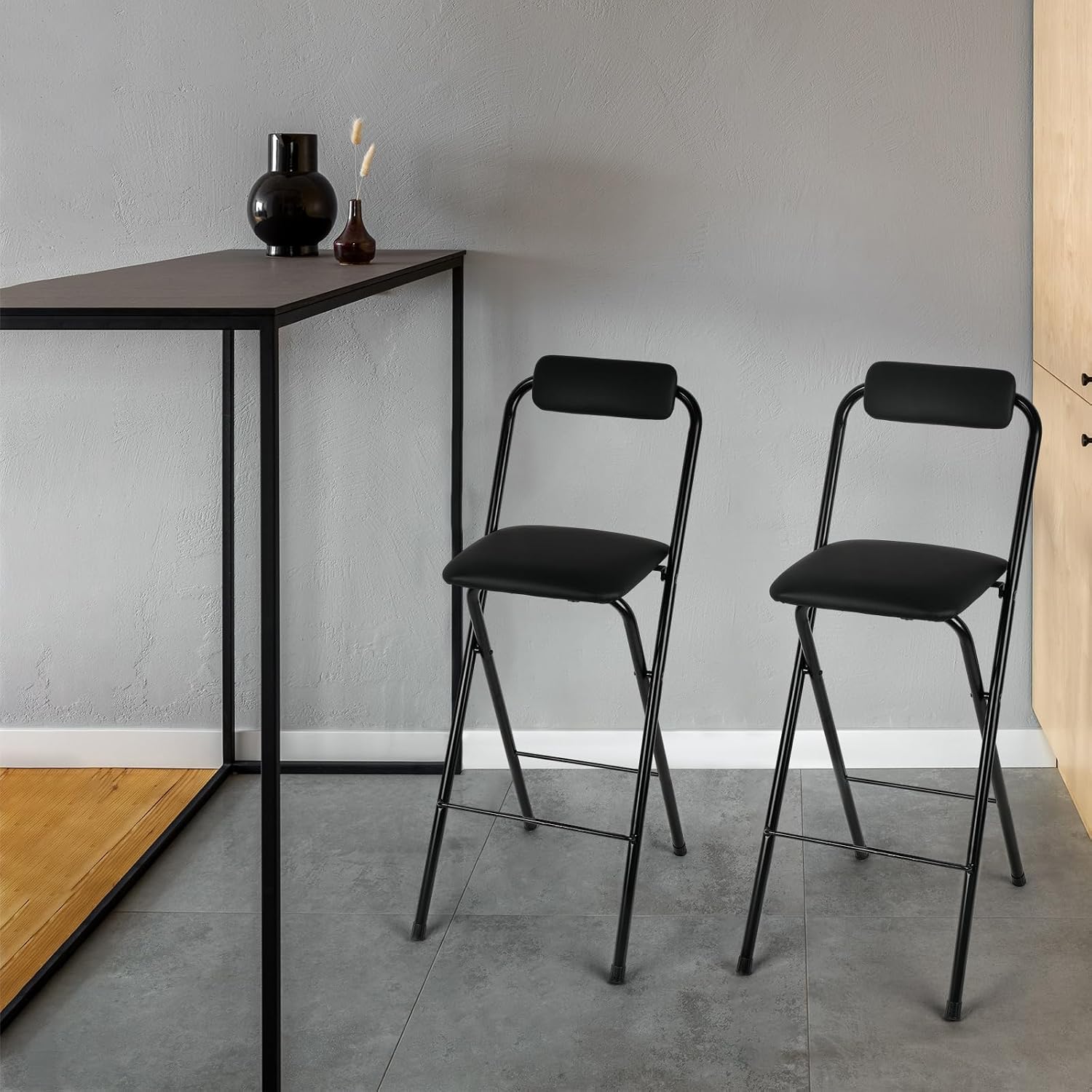 Thyle 1 Pcs Folding Bar Stool with Backrest Counter Height Seat,25.5 Inch | Tall Foldable Design for Kitchen Island Cafe Dining, Portable Space-saving, Leather Padded Seat Back, Metal Frame