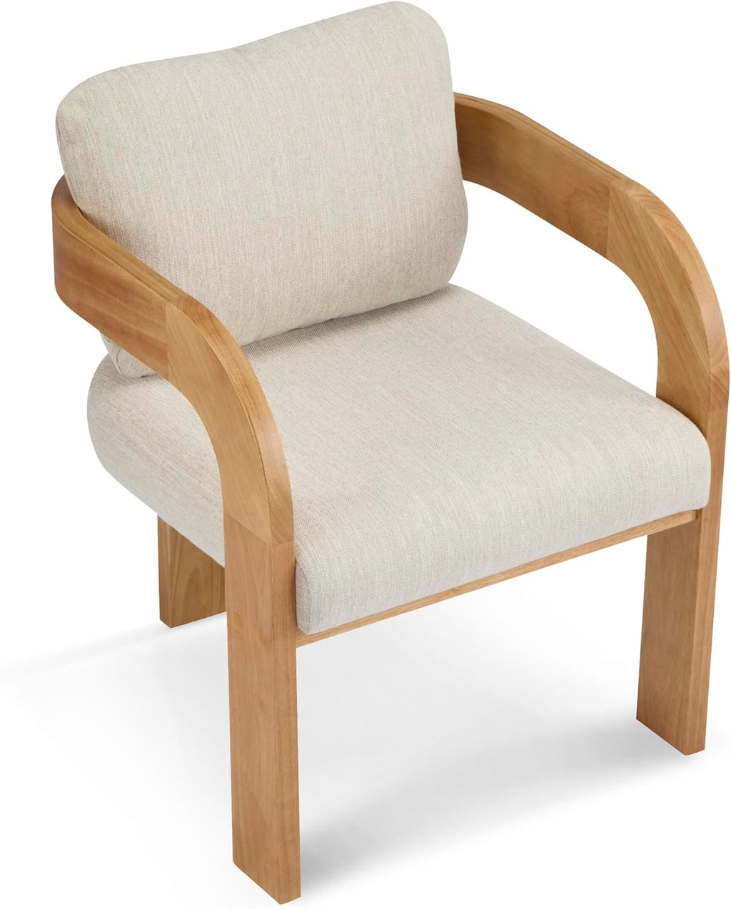Christopher Knight Home Yorick Modern Dining Chair Set of 2 with Cushion, Solid Wood Dining Room Armchair Set, Curved Backrest Kitchen Side Chair, Living Room Comfy Extra Seat, Natural+Beige