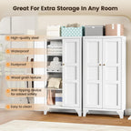 Yizosh Metal Storage Cabinet with Doors and 3 Adjustable Shelves - 47" White Kitchen Pantry Storage Cabinet Locker for Kitchen,Living Room,Dining Room