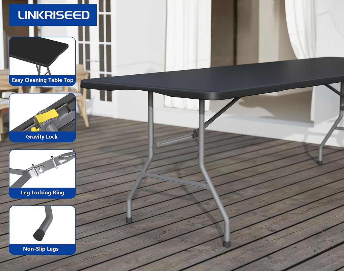 8FT Folding Tables – Heavy Duty Portable Foldable Picnic Table with Built-in Handle, 450 lb Capacity – Ideal for Events, Parties, Crafts, Camping & Dining (10-Pack, Black)