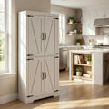 Homy Casa Farmhouse Kitchen Pantry Storage Cabinet, White Barn Door, 4-Door and 2 Shelves for Large Storage, 39 x 34 x 68.1 in，Standing Storage for Kitchen, Bathroom, Garage, Dinning Room Utility Room