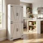 Homy Casa Farmhouse Kitchen Pantry Storage Cabinet, White Barn Door, 4-Door and 2 Shelves for Large Storage, 39 x 34 x 68.1 in，Standing Storage for Kitchen, Bathroom, Garage, Dinning Room Utility Room