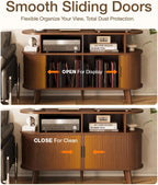 Record Player Stand, Midcentury Modern Furniture Turntable Stand with Sliding Doors, Audio-Video Shelving Cabinet, Fluted Media Stand and TV Stand for Living Room, Bedroom (Walnut) (Large)
