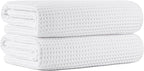 New Microfiber Waffle Bath Towels, 2 Pieces, Oversized, Soft, Absorbent, Fast Drying, Lint Free (White)