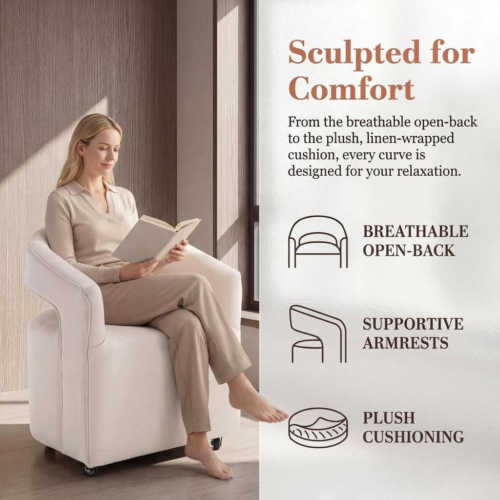 DUOMAY Modern Upholstered Dining Chairs with Swivel Casters - Set of 4 - Contemporary Linen Barrel Back Accent Side Chair Desk Chair for Dining Room Living Room Kitchen, Beige