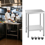 24x24 Inch Stainless Steel Prep Work Table with Caster Undershelf | Rust Resistant Durable Multipurpose Easy Clean Food Safe Workbench Restaurant Hotel Home Bar Kitchen Commercial Heavy Duty
