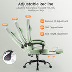 Sweetcrispy Gaming Chair, Ergonomic Computer Desk Chair, Lumbar Support | High Back Ergonomic Footrest, Height Adjustable Linkage Armrests Headrest, 360 Swivel Wheels Fabric, Green