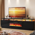 80" Fireplace TV Stand, 2-Tier LED Entertainment Center with 36" Fireplace, Fits TVs up to 90", Modern High Gloss TV Console with LED Lights & Storage Cabinets for Living Room, Black + Black